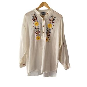 The Daily Planet 100% Cotton Lightweight Floral Embroidered Blouse Boho Festival